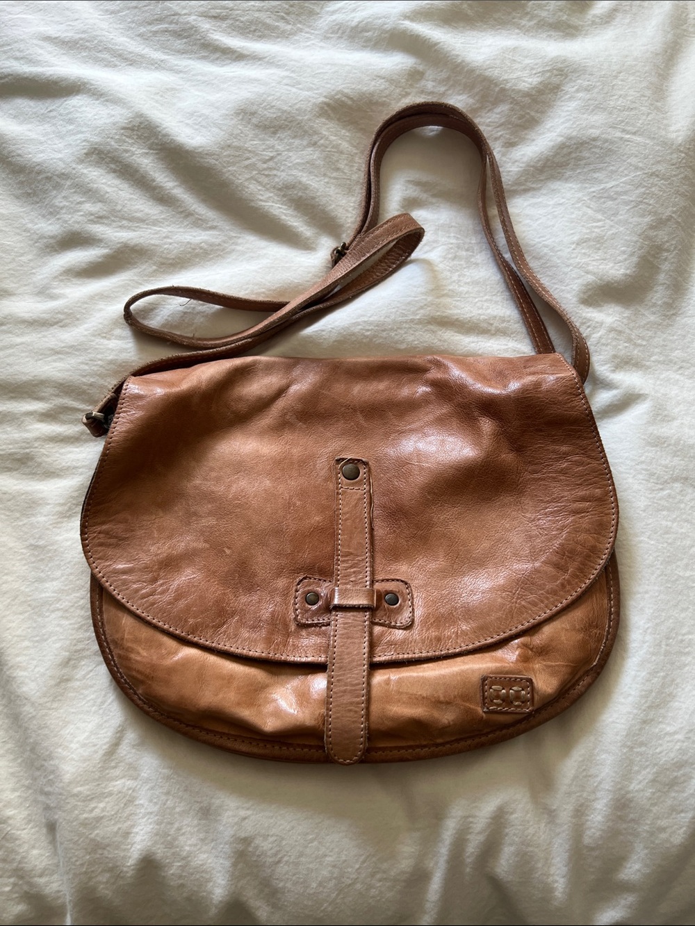 Bed Stu Sequoia Cognac Leather Crossbody Saddle Bag